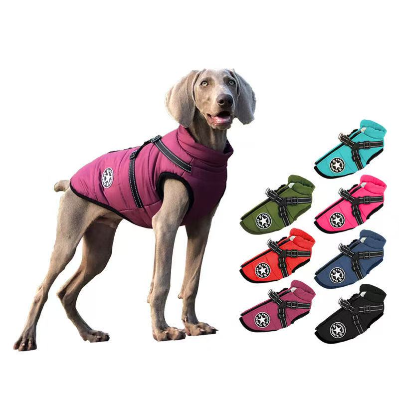 2 in 1 Large Dog Winter Coat Harness, Outdoor Warm Large Dog Jacket, Cold Weather Padded Dog Vest Apparel Clothes for Large Dogs