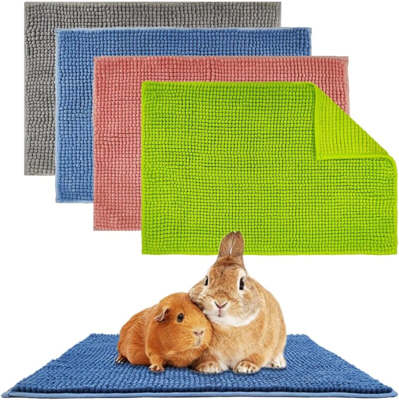 4 Pcs Guinea Pig Cage Liner, Bunny Washable Mats Rug Guinea Pig Fleece Bedding Reusable Rabbit Liner Small Animal Sleeping Bed for Bunny Ferret Rat Chinchilla