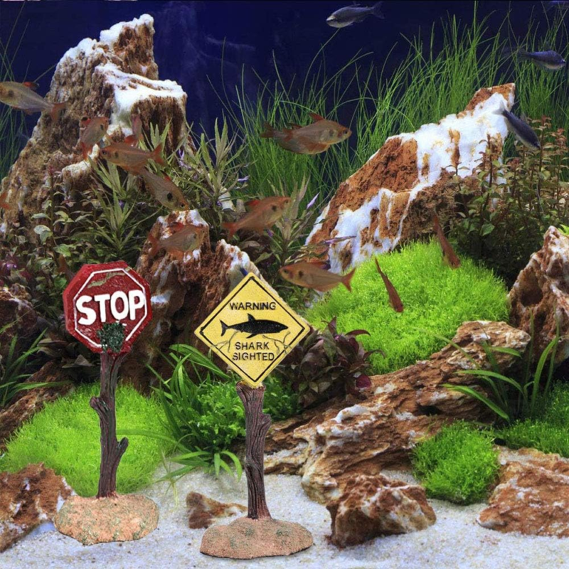 Fish tank decoration aquarium tropical fish native tank decoration simulation warning sign resin ornaments cartoon scenery fish and shrimp tank