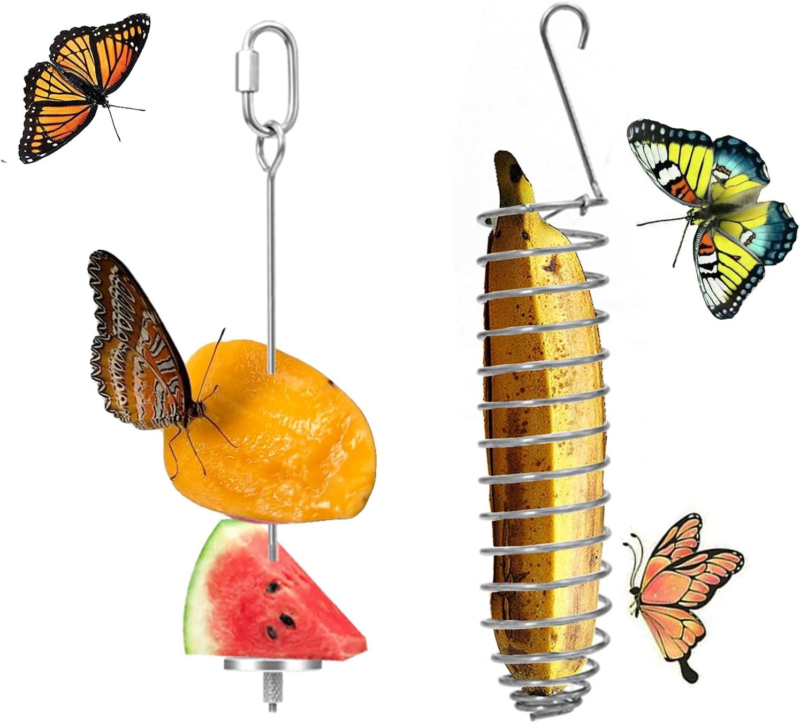 2Pcs Elegant Butterfly Banana Holder, Outdoor Banana Hammock, Hangable Butterfly Feeders Stand for Garden, Backyard
