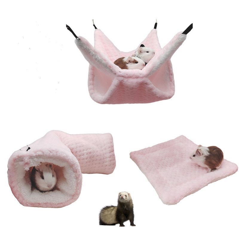3-piece set rabbit hammock cotton nest double-layer thickened guinea pig chinchilla sugar glider hamster passage hiding nest small pet supplies