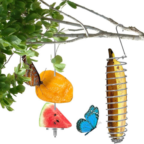 2Pcs Elegant Butterfly Banana Holder, Outdoor Banana Hammock, Hangable Butterfly Feeders Stand for Garden, Backyard