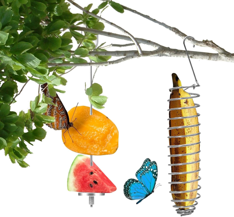 2Pcs Elegant Butterfly Banana Holder, Outdoor Banana Hammock, Hangable Butterfly Feeders Stand for Garden, Backyard