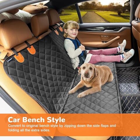 Dog Seat Cover 100% Waterproof Hammock 600D Heavy Duty Scratch Proof Nonslip Durable Soft Pet Back Seat Covers for Cars Trucks and SUVs