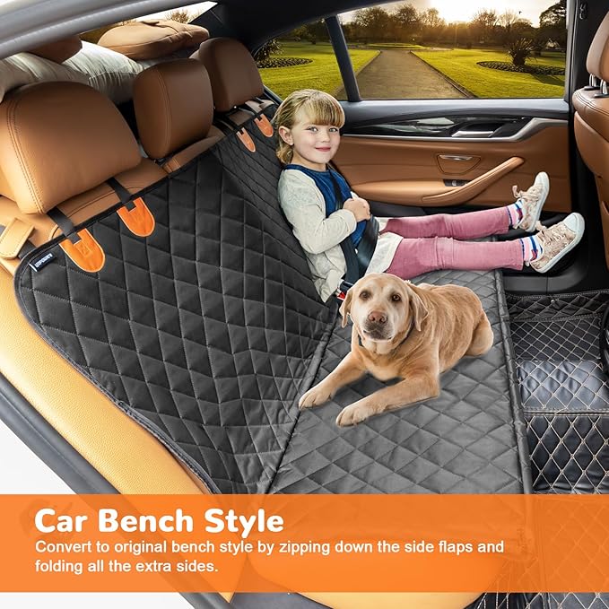 Dog Seat Cover 100% Waterproof Hammock 600D Heavy Duty Scratch Proof Nonslip Durable Soft Pet Back Seat Covers for Cars Trucks and SUVs