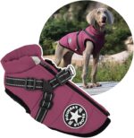 2 in 1 Large Dog Winter Coat Harness, Outdoor Warm Large Dog Jacket, Cold Weather Padded Dog Vest Apparel Clothes for Large Dogs