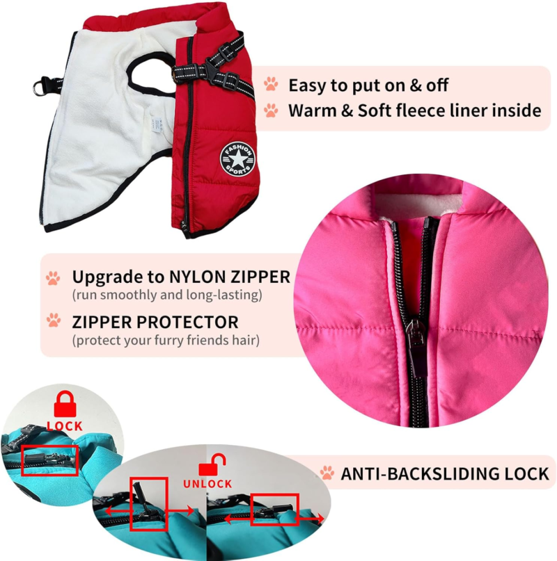 2 in 1 Large Dog Winter Coat Harness, Outdoor Warm Large Dog Jacket, Cold Weather Padded Dog Vest Apparel Clothes for Large Dogs